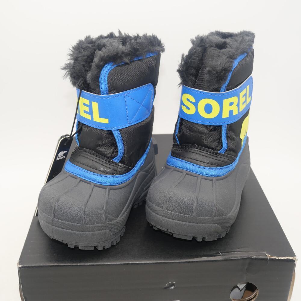 NEW Sorel Snow Commander Winter Boots Black Blue Toddler Baby Little Kids 4